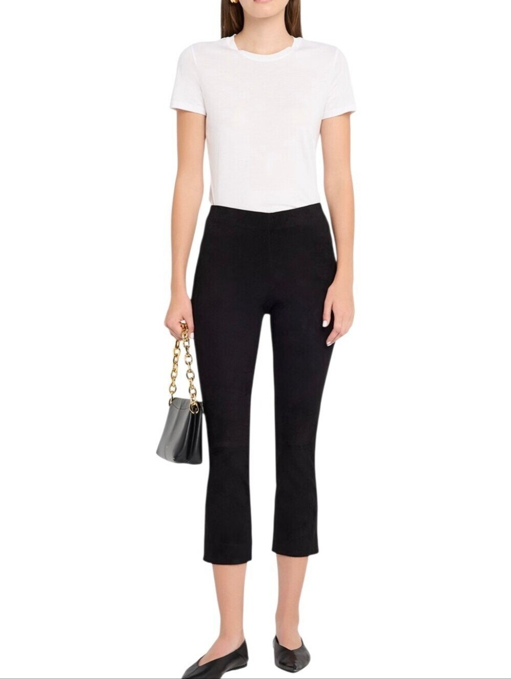 Vince Stretch Suede Split Hem Crop Leggings Pants Black Lamb Leather Size S NWT